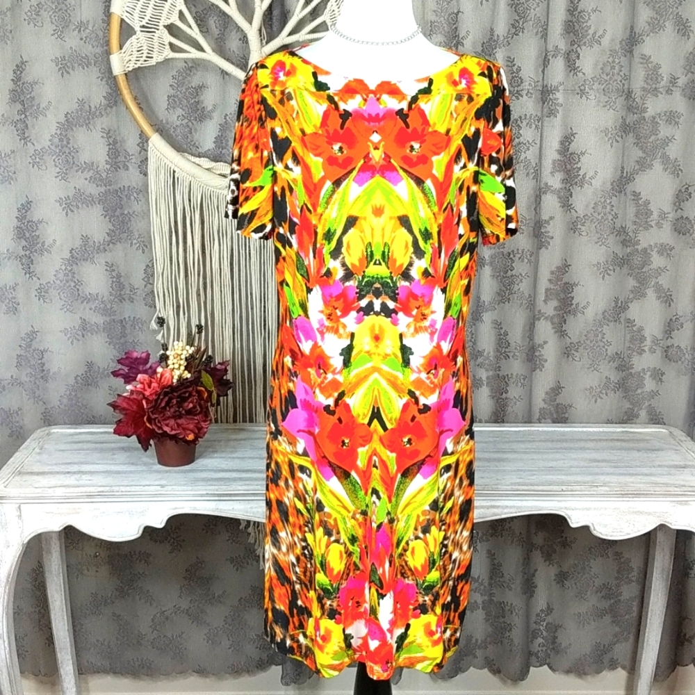 ECI yellow and red abstract pattern dress